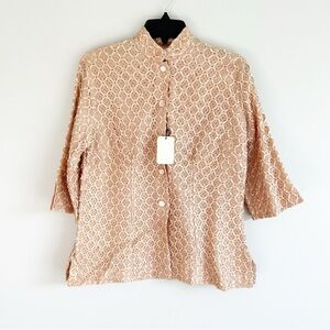 VTG NWT Alice Stuart Cream Ribbon Knit Pearl Button Blazer Union Tag 16/36 (M)